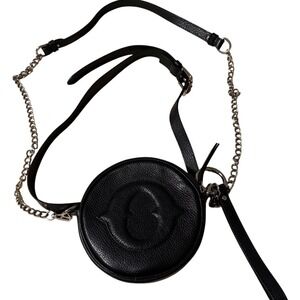 Ottod'Ame Black Leather Round Crossbody Bag with Chain Strap, Belt, or Wristlet